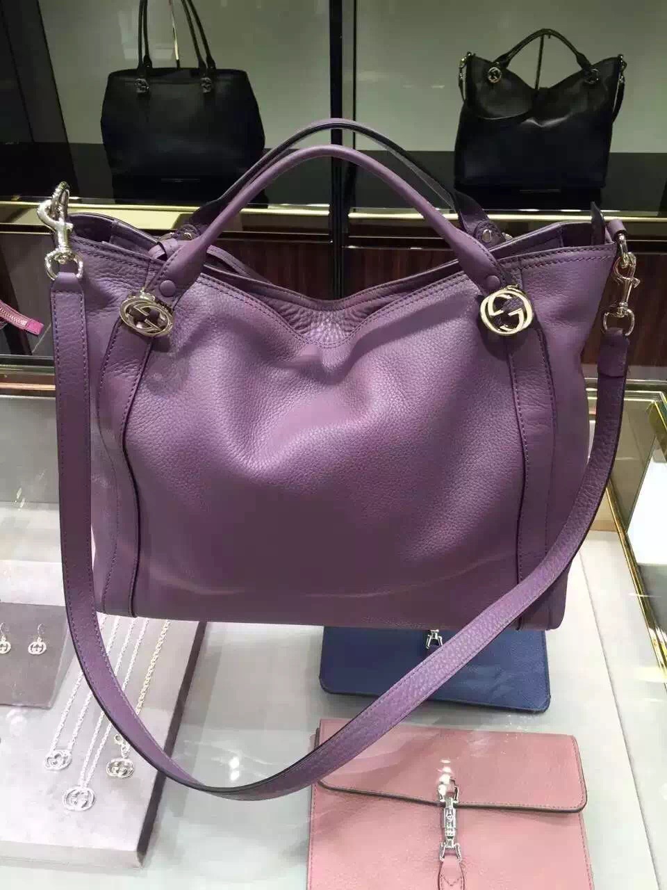 Authentic Gucci GG Leather Top Handle Bag 323675 Purple